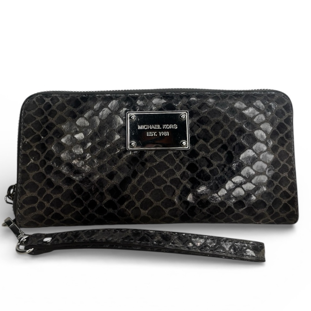 Michael Kors Selma Snake Embossed Leather Dark Slate Satchel bag and wallet set - Picture 8 of 11